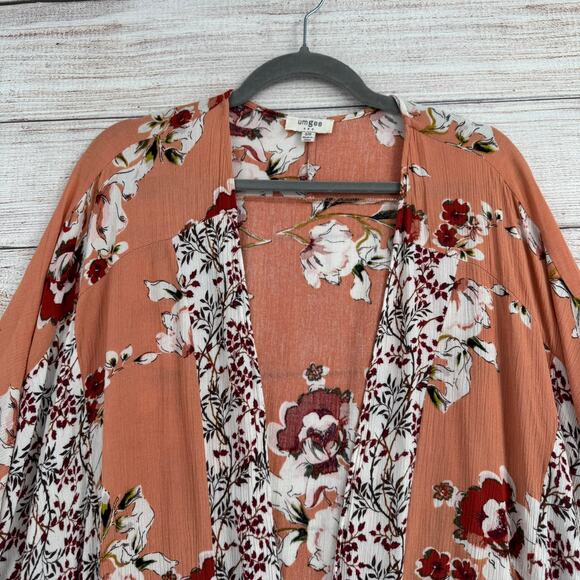 Umgee USA Floral Open Front Kimono Womens S/M Pink White Red - Picture 5 of 10
